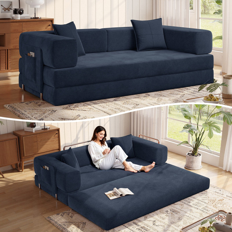 78.8''Sleeper Couch Bed for Livingroom,Convertible Modular Sofa with Armrest Pillow,Modular Foldable Corduroy Couches in a Box,No Assembly