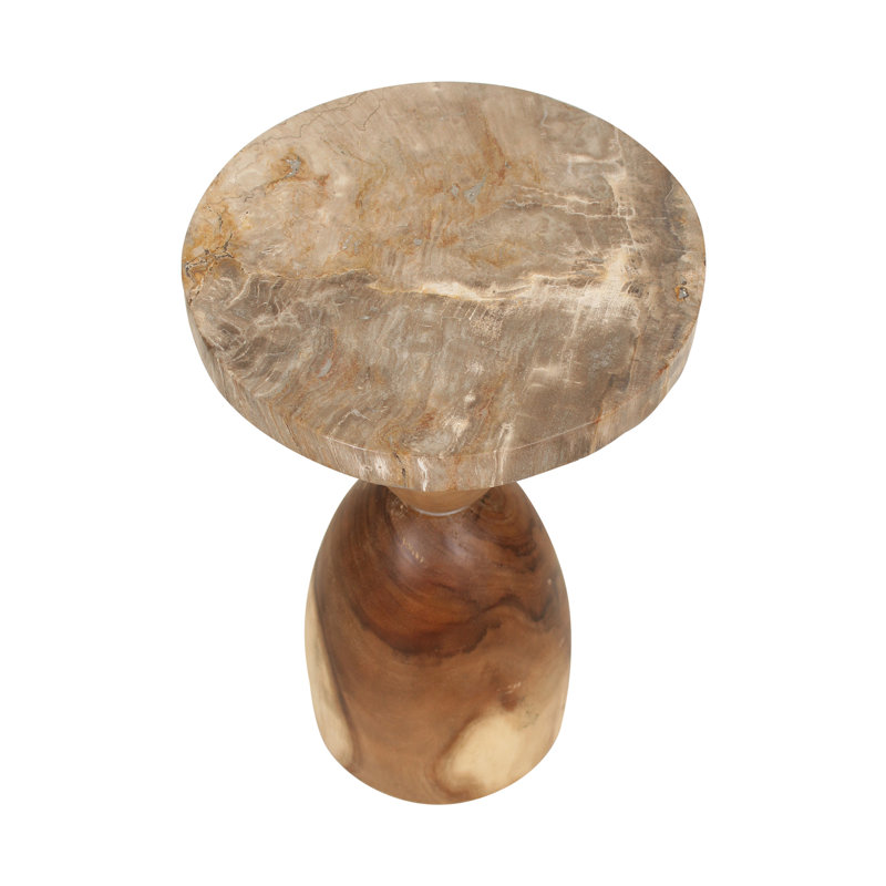 Marguis Hand-Polished Solid Wood Accent Table with Hourglass Petrified Wood Top , Brown