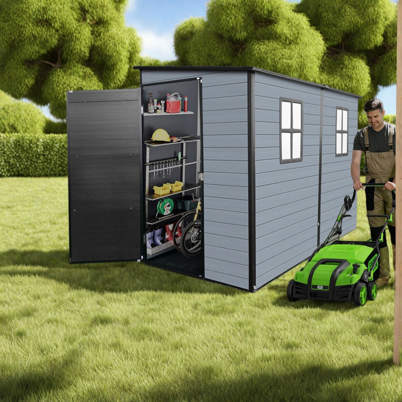 Spacious Storage Sheds, 4x8ft Resin Steel Modern Backyard Organizer