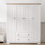  Armoire penderie 4 portes avec 2 tiroirs et rail suspendu, finition blanche