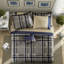 Ensembles de literie écossais bleu marine, ensemble d'édredon simple en polyester avec draps, décor moderne