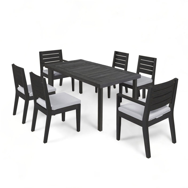 Ensemble de salle à manger extensible d'extérieur en bois d'acacia 7 pièces