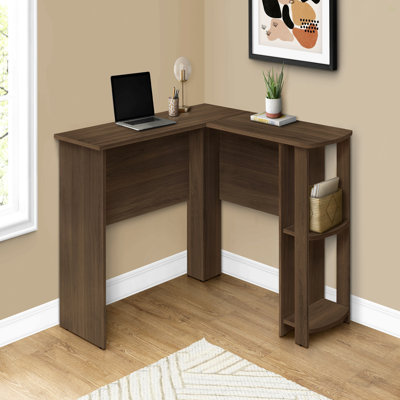 Bureau d'ordinateur, bureau personnel, coin, tablettes de rangement, L 48 po, forme en L, travail, ordinateur portable, stratifié brun, contemporain, moderne