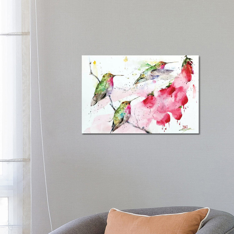 Hummingbirds and Flowers 1 Piece Wrapped Canvas Painting, 66.04 cm H x 45.72 cm W x 3.175 cm D