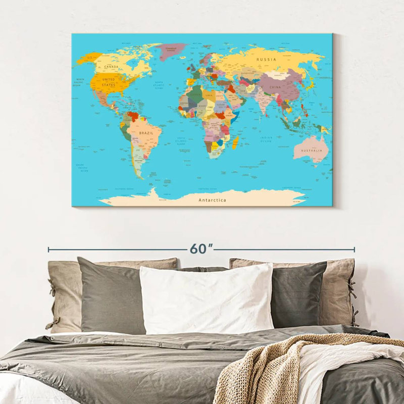 Detailed World Map Canvas Print, 34" H x 51" W x 1.25" D