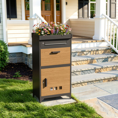 Delivery Boxes For Outside,weatherproof Parcel Drop Boxes For Outsidepackage,anti-theft Design Lockable Mailbox Equipped With Viewing Window & Detachable Pot Stand For Porch,fence,curbside