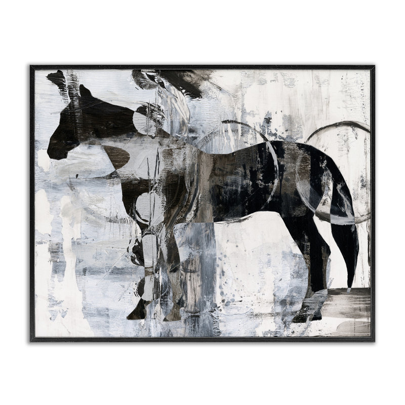 Cheval et cercles abstraits, estampe numérique par Ethan Harper, H 11 po x l 14 po, Giclée encadrée noir minuit