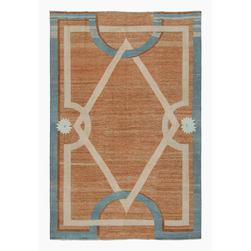 Rug & Kilim’S Modern French Art Deco Rug In Orange With Geometric Pattern, Rectangle 12' x 15'