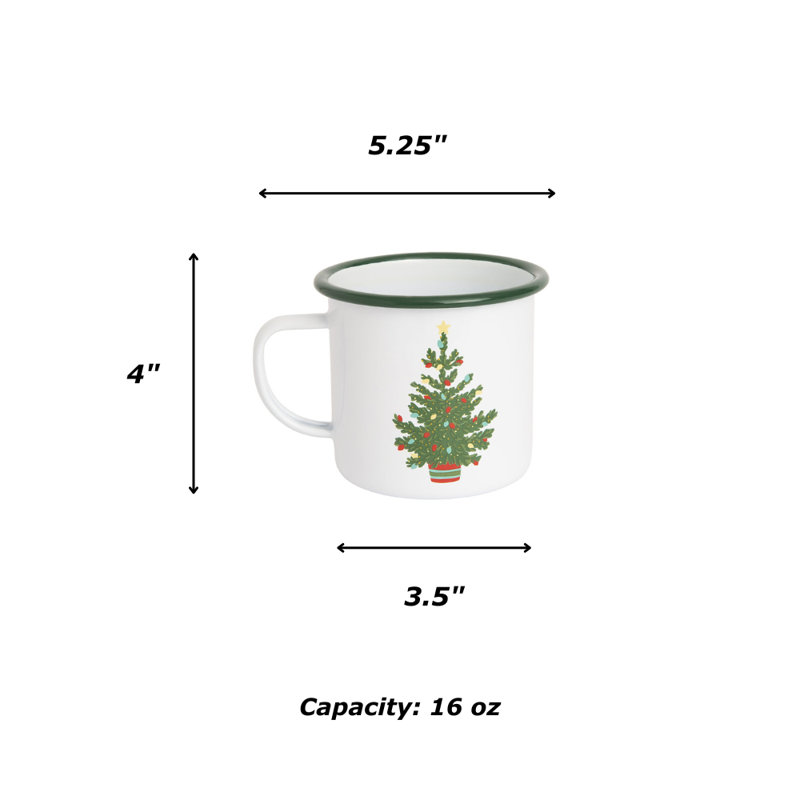 Crow Canyon Enamelware Helmsie x CCH Christmas Tree 16 oz Large Mugs, Green Rim