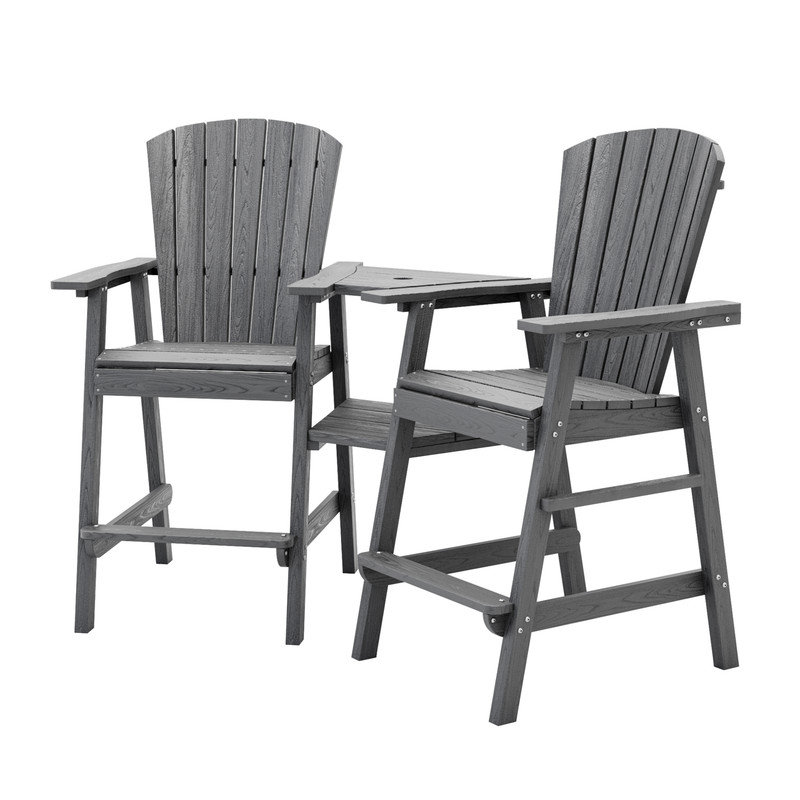 HDPE Tall Outdoor Adirondack Chair Set with DoubleRemovable Trays in Gray