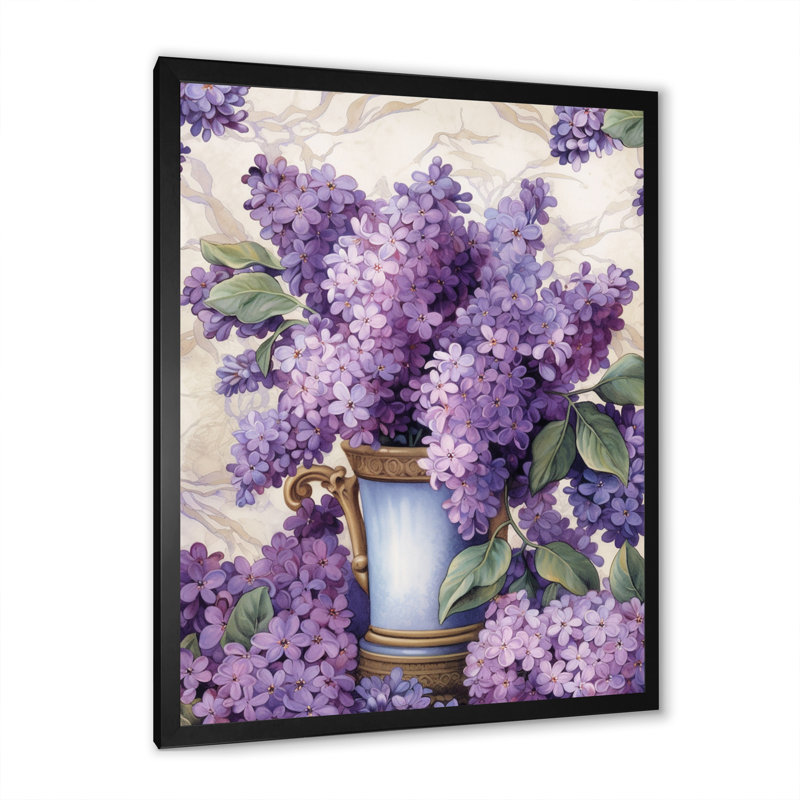 Fleurs de lilas mauves parfumées sur toile, Cadre photo noir, H 40 po x l 30 po x P 1,5 po