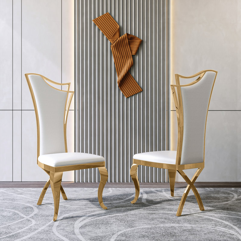 Solid Back Side Chair Dining Chair, Gold, White