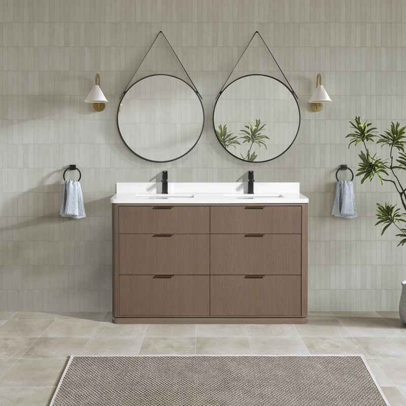 Meuble-lavabo double 55 po avec plateau en quartz Aria