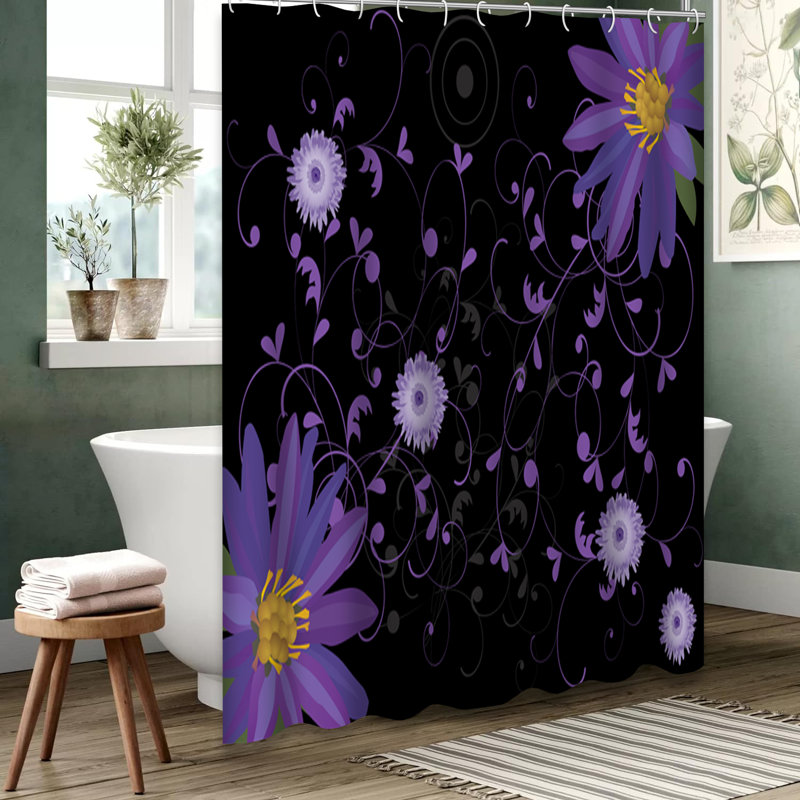 Rideau de douche lilas noir avec 12 crochets, L 72 po x l 78 po