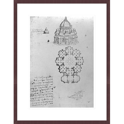 Centralised church and maritime engineering Fol. 5v from Codex Ashburnham (formerly part of Manuscript B (2184) by Leonardo da Vinci -Framed Giclee Print