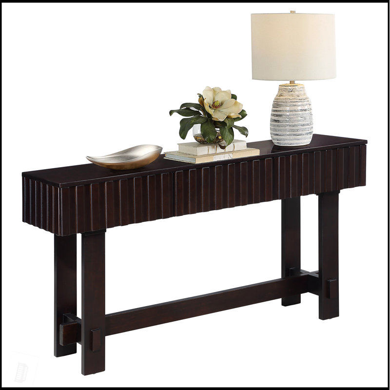 Console cannelée de 52 pouces de style Mid Century Farmhouse avec rangement, pieds en bois massif pour le vestibule et le salon