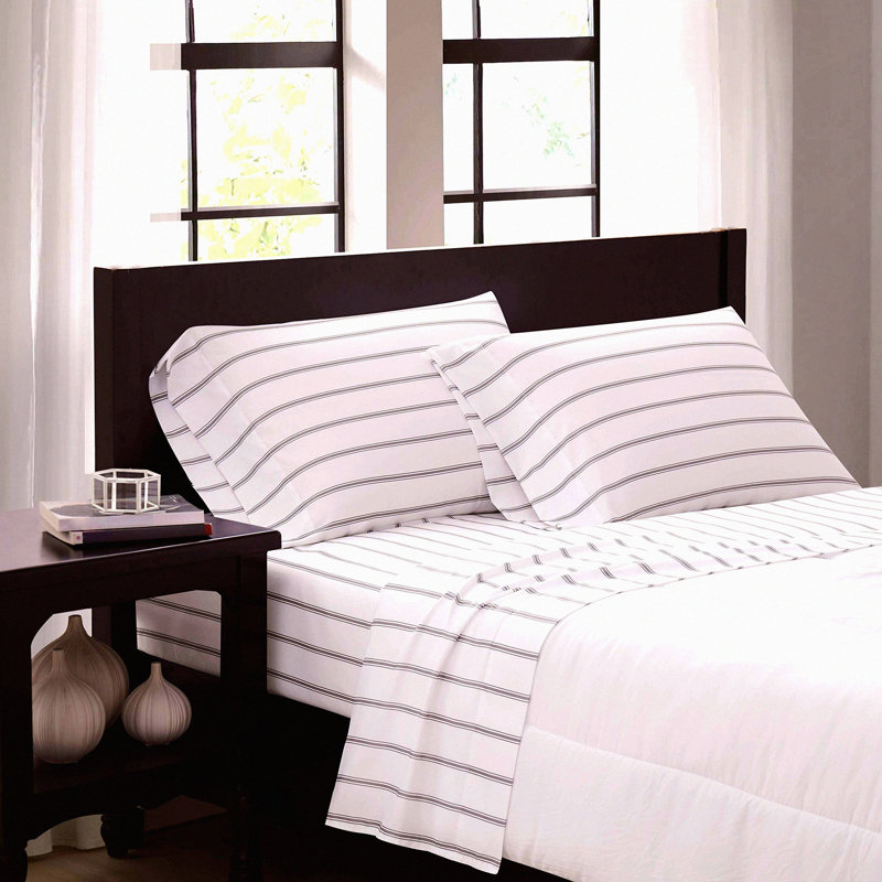 Luxury Stripe Microfiber Pillowcase Set - White - Soft & Cozy Bedding - Hypoallergenic - Breathable Fabric - King Size - SS3864WGKG-4700