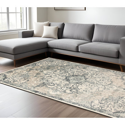 9' X 12' Charcoal and Gray Medallion Power Loom Area Rug