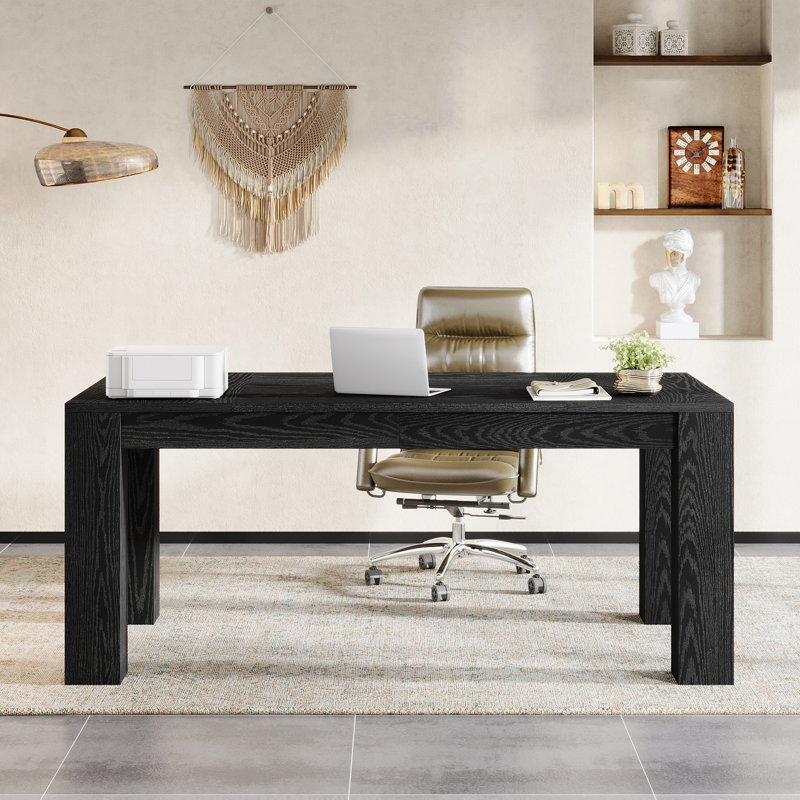 63" Large Executive Desk, Simple Rustic Computer Desk for Home Office, Black