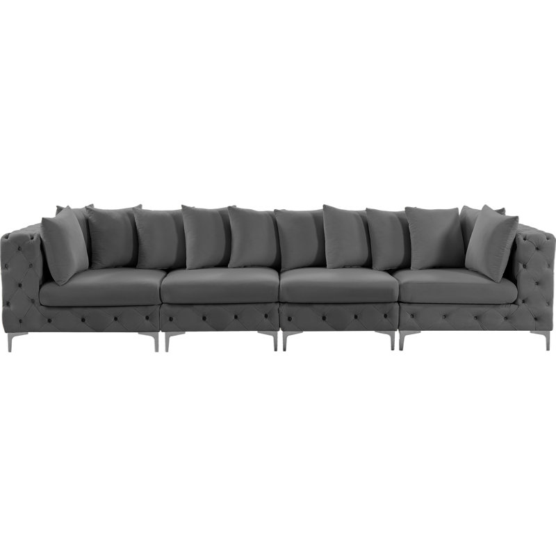 Tremblay 138" Velvet Square Arm Modular Sofa, Grey Velvet