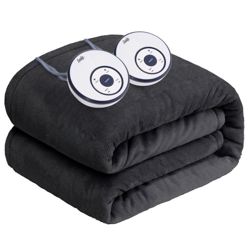 SEALY Flannel Heated Blanket, Queen, Gray