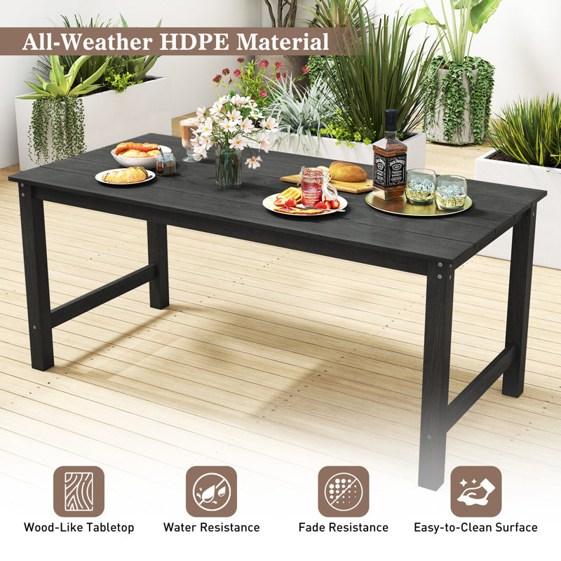 Ensemble de table de salle à manger 3 pièces avec 2 bancs Patio HDPE, Noir