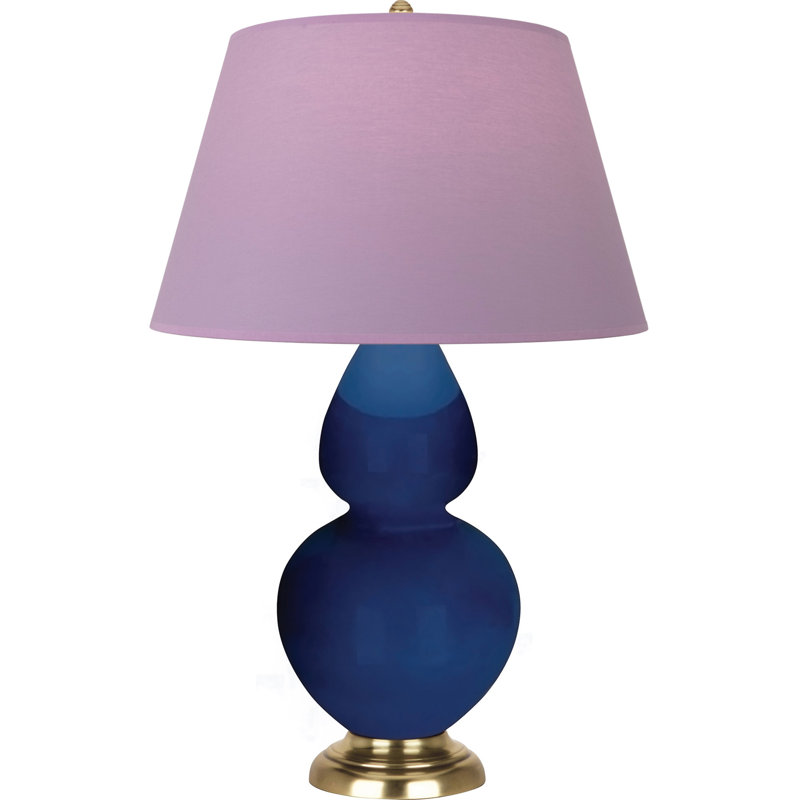 Lampe de table double gourde en céramique, Lavande / prune, Cobalt verni / laiton, Laiton