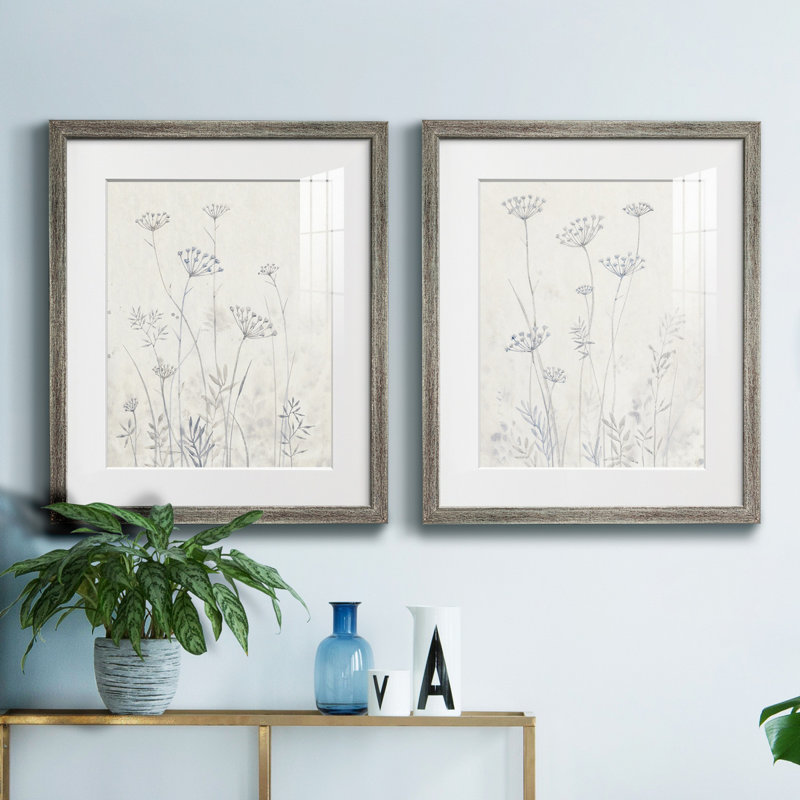 Neutre Queen Anne's Lace I - ensemble de 2 reproductions d'art sur toile encadrées