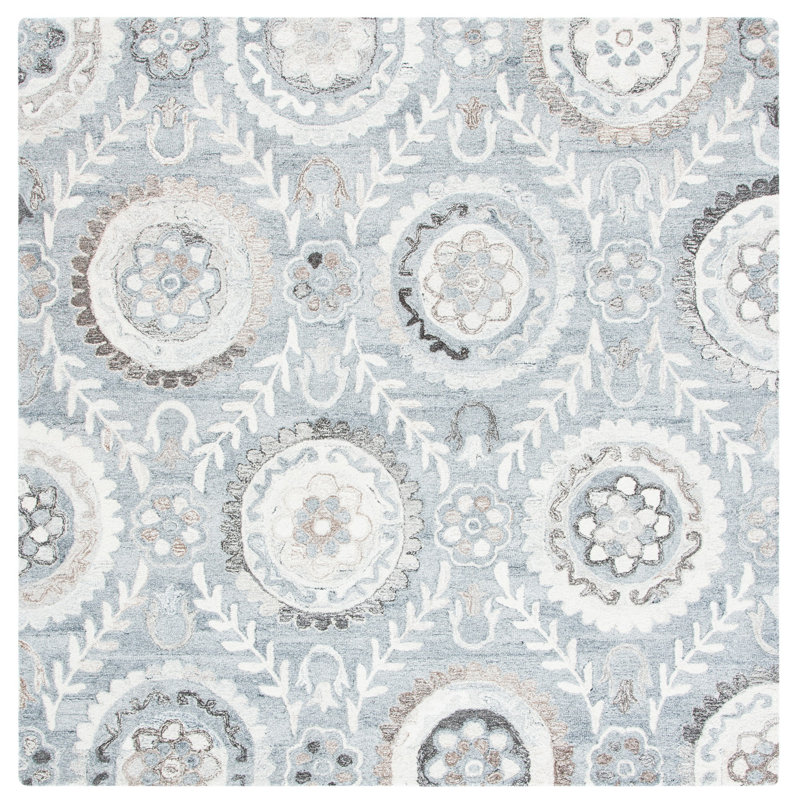 Roussel Hand Tufted Wool And Cotton With Latex Floral Rug, Square 6'