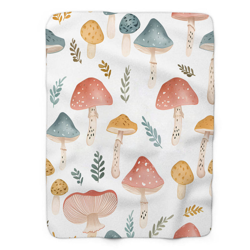 Pastel Fungi Dreams - Couverture en sherpa de qualité supérieure 1 pièce, Grand lit