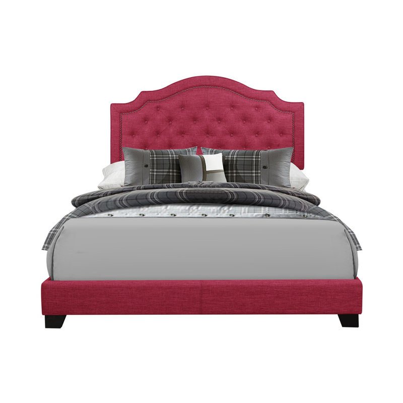 Kiraz Upholstered Wingback Bed, Pink, Queen