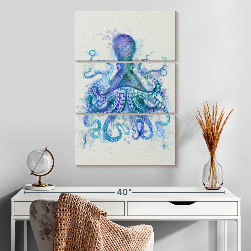 Pieuvre Brampt arc-en-ciel bleu, H 32 po x l 20 po