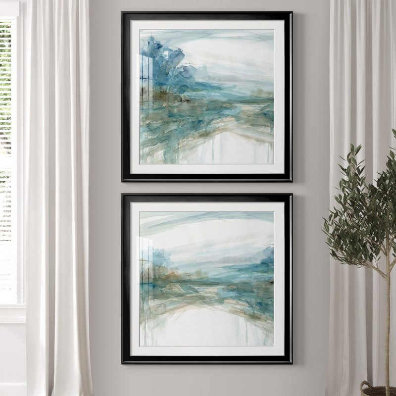 Shimmering Treeline I - ensemble de 2 reproductions d'art, Papier encadré noir, Blanc, H 30,5 po x l 61 po x P 1,5 po