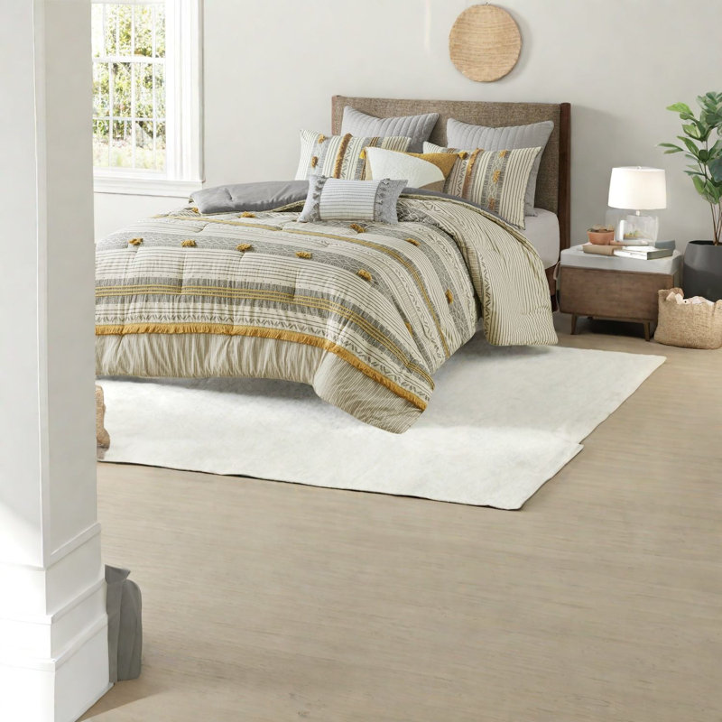 Comfortable Cotton Bedding Sets, Gray/yellow King Size, Modern Chic