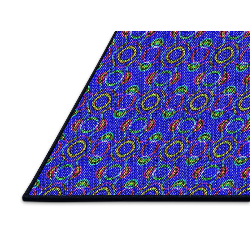 Tapis décoratif bleu géométrique, Rectangle 5 pi x 7 pi