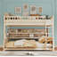 Lit double superposé au-dessus de grand lit double avec tablettes intégrées, lumières à changement de couleur et panneau perforé, beige-258880214-258880170