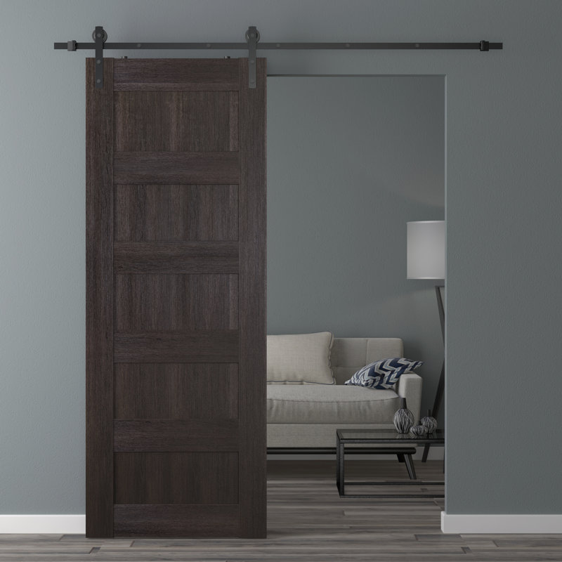 Paneled Wood Prefinished Barn Door with Installation Hardware Kit, Veralinga Oak, 35.875" x 79.37"