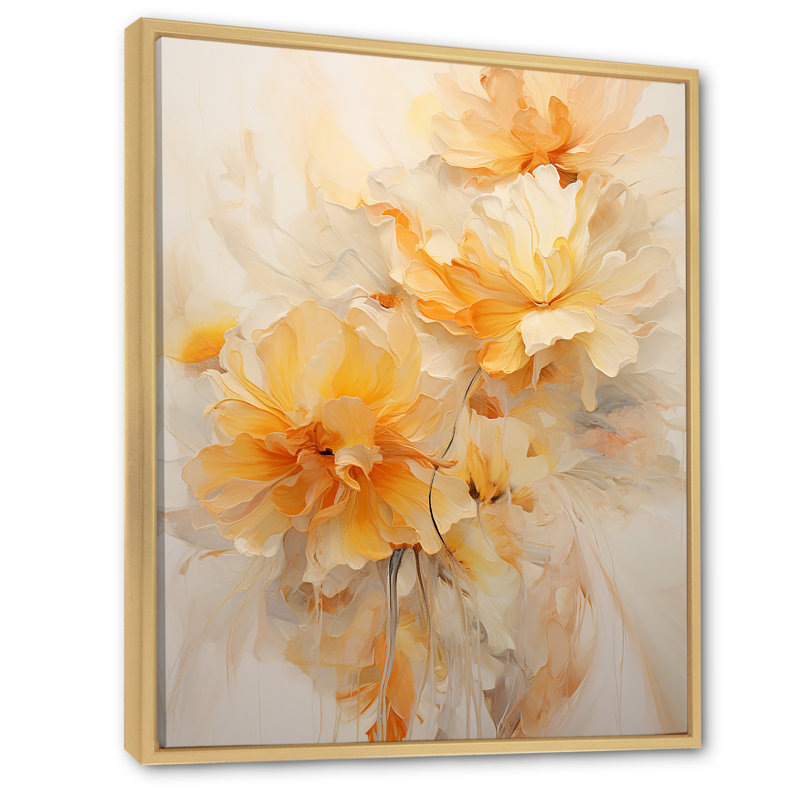 «Peach Marigold Elegance Bouquet Still Life IV», reproduction sur toile, Cadre naturel flottant, H 32 po x l 24 po x P 1 po