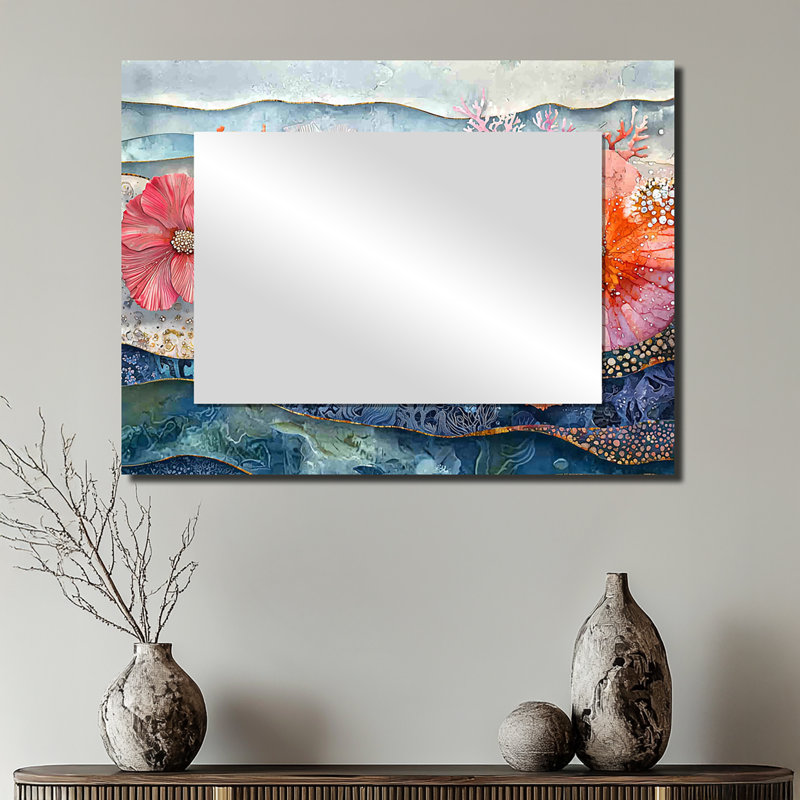 Colorful Sea Urchin And Flower Serenade - Animals Mirror Wall Decor - Printed On Metal, 24" x 32"