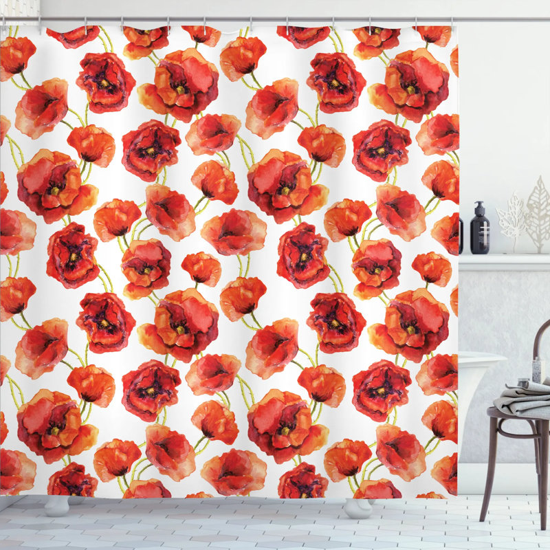 Floral Shower Curtain with Hooks Included, 70" H x 69" W