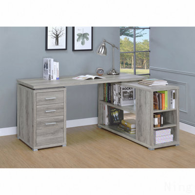 Gray Driftwood L-Shaped Desk, 3-Drawer