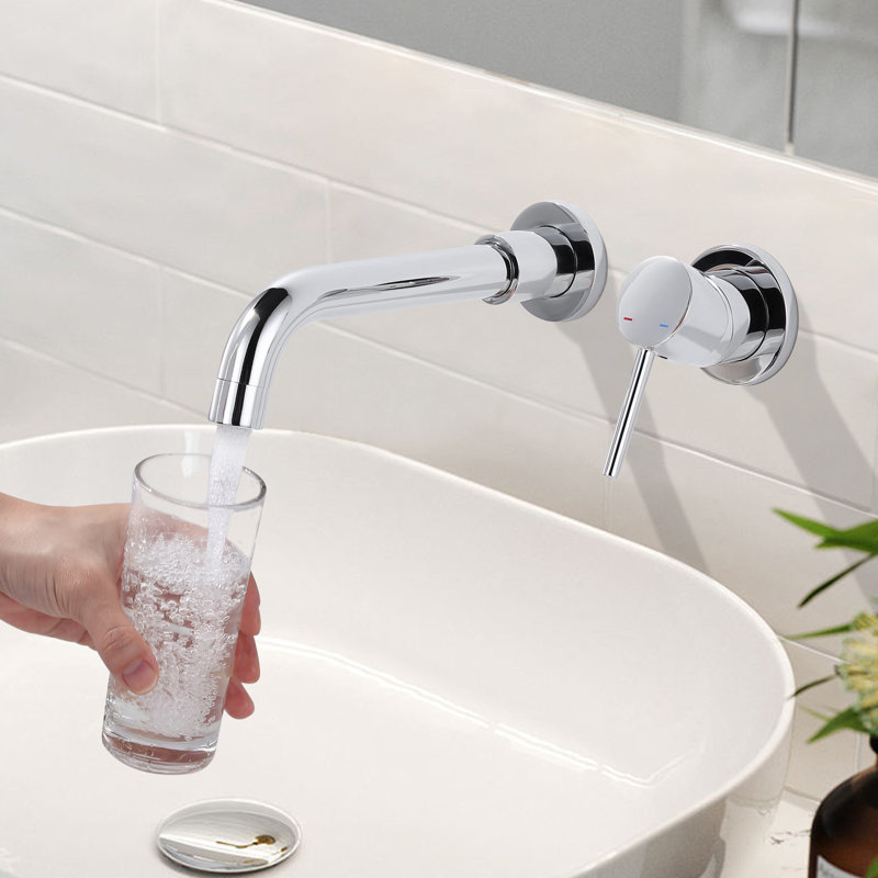 Chrome Wall Mount Single Handle Bathroom Faucet with Swivel Spout
