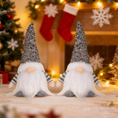 2Pcs Christmas Gnomes Plush Decorations, Christmas Elf Gnomes Plush Gnome - Xmas Thanksgiving Home Party Ornaments Boy Girl Decor (Grey)