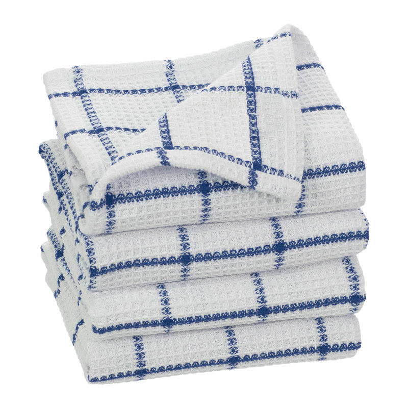 Cotton Plaid Waffle Dish Cloth Kitchen Towel, Blue