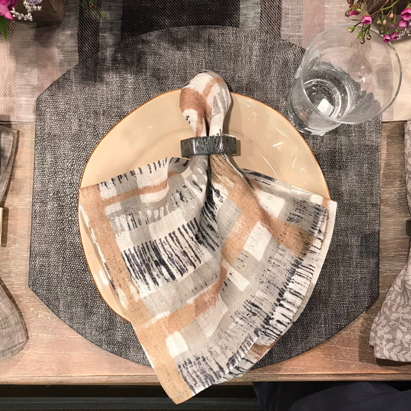 Contempo Linen Napkins, White/Gray Gold