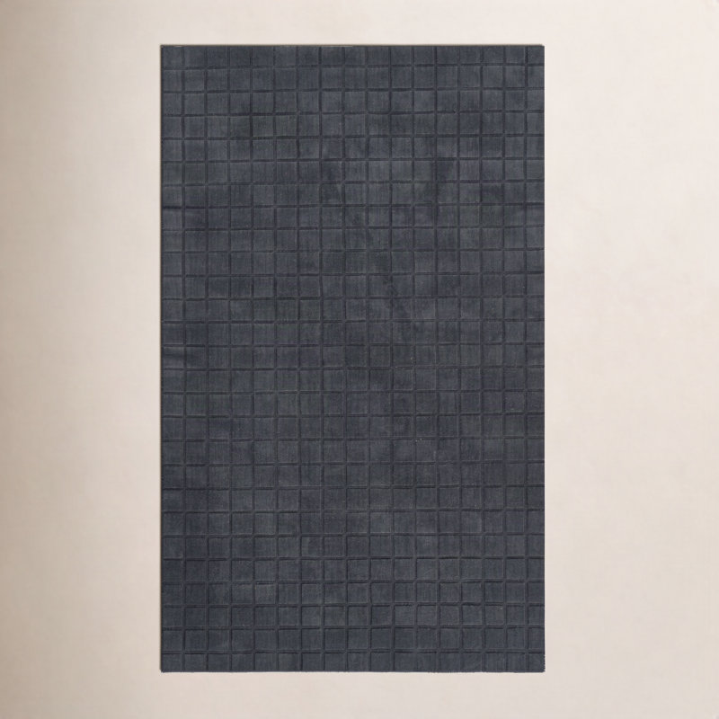 Tapis bleu marine en laine tissé à la main Meile Contour, Rectangulaire 2 pi x 3 pi