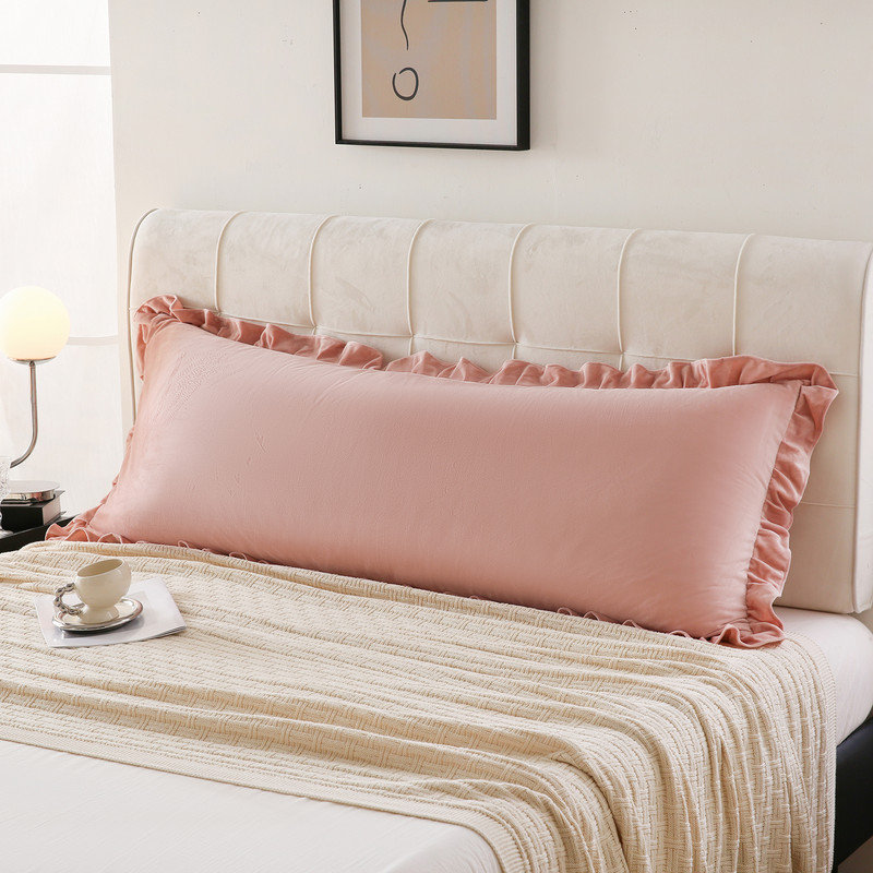 Pink Velvet Body Pillow Cover Girls Pink Body Pillow Cover 20x54 Inches Boho Body Pillow Cover Farmhouse Style Ruffled Body Pillow Cover for All Seasons