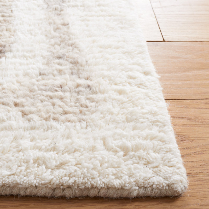 Serana Abstract Hand-Knotted Wool Area Rug in Ivory/Brown, Rectangle 3' x 5'