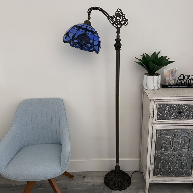 Lampe sur pied Gamez Tiffany en verre teinté bleu baroque lavande réglable 63 po H
