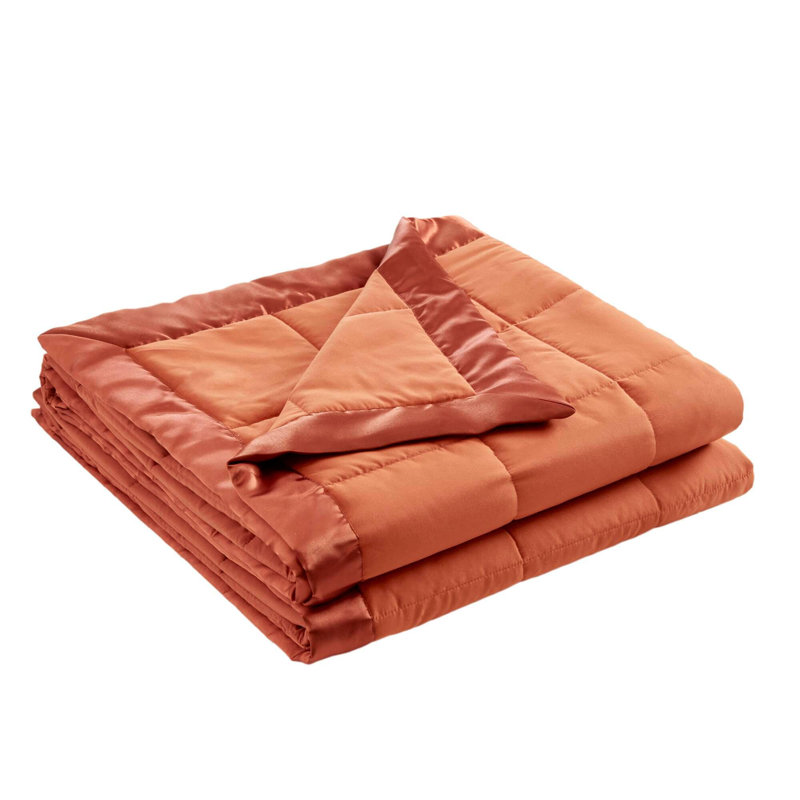 Couverture légère en duvet synthétique avec bordure en satin, Grand lit, Orange